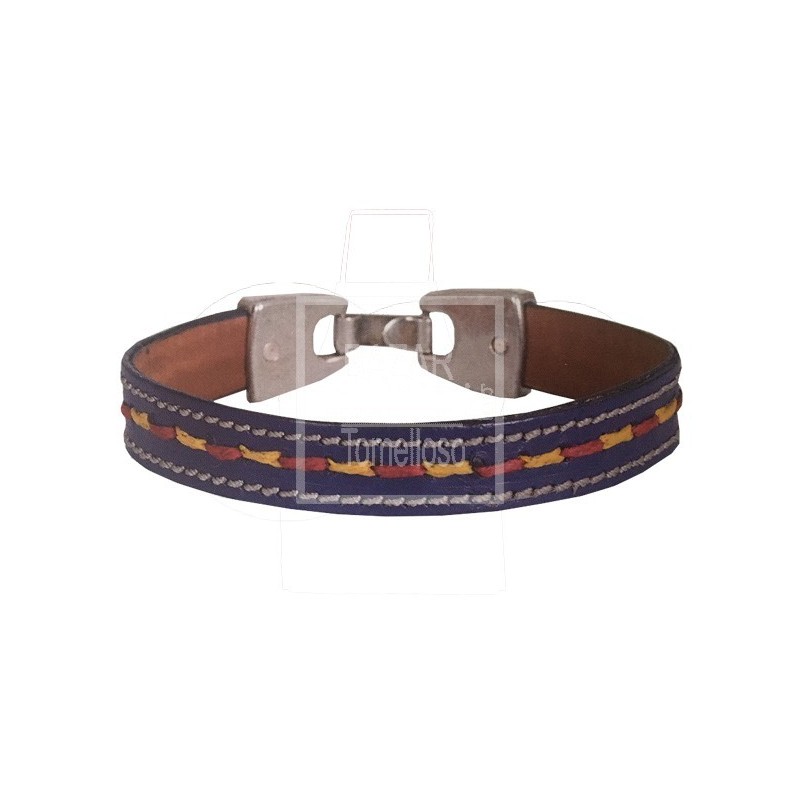 Pulsera Piel Azul Marino Bandera Hilo