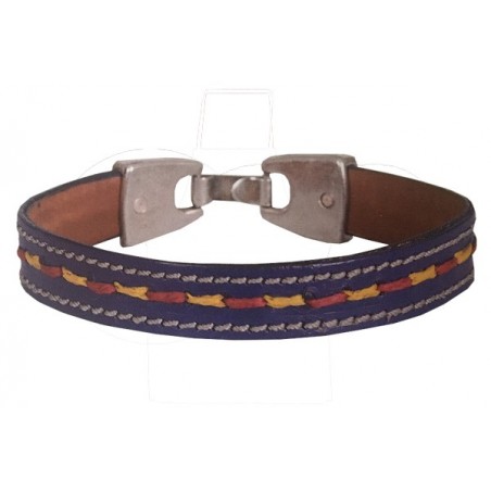 Pulsera Piel Azul Marino Bandera Hilo