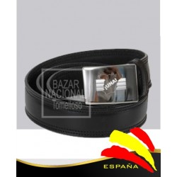 Cinturón Piel Negro Hebilla Grabada España UNA