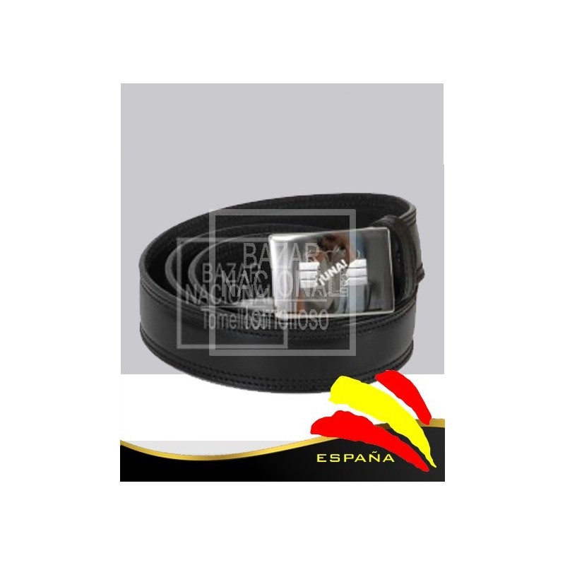 Cinturón Piel Negro Hebilla Grabada España UNA