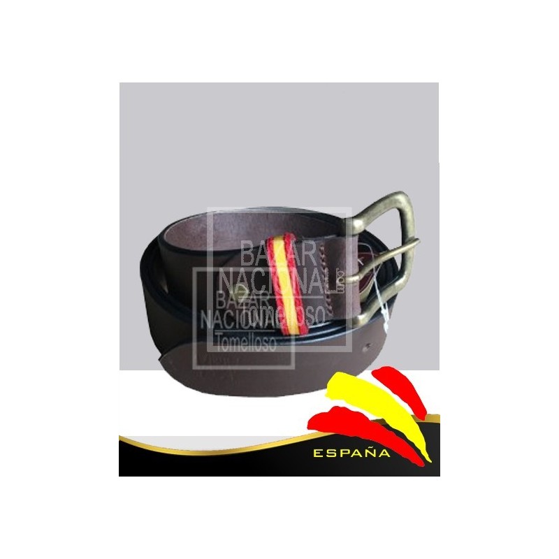 Cinturón Piel Marrón Trabilla Bandera España