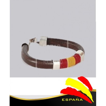 Pulsera Piel Marrón Bandera Central 