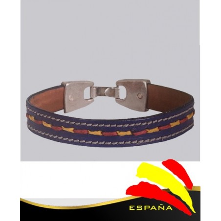 Pulsera Piel Azul Marino Bandera Hilo
