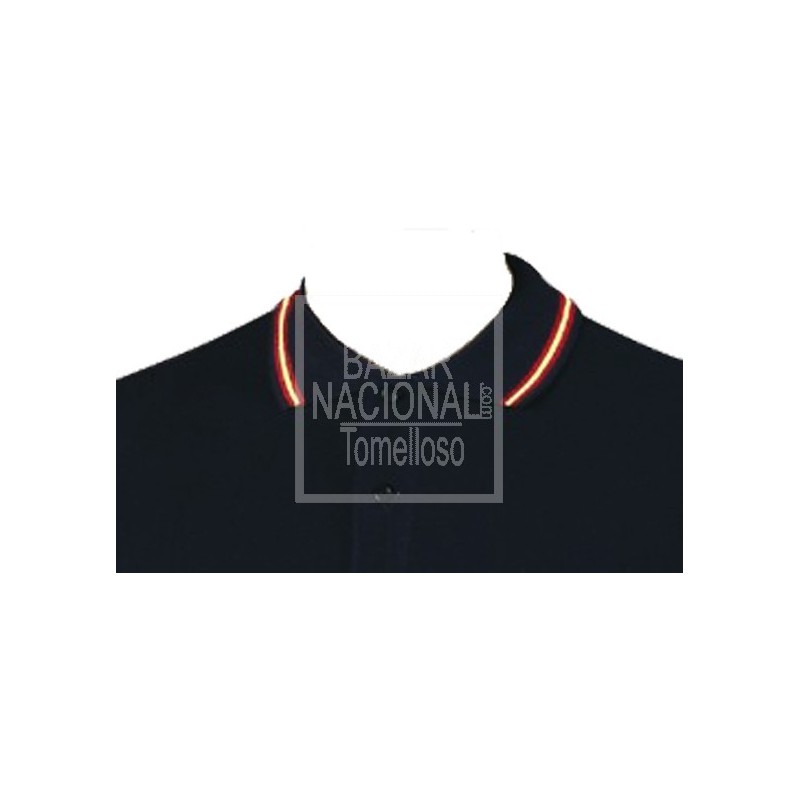 Camiseta Polo Azul Marino Bandera en Cuello y Mangas