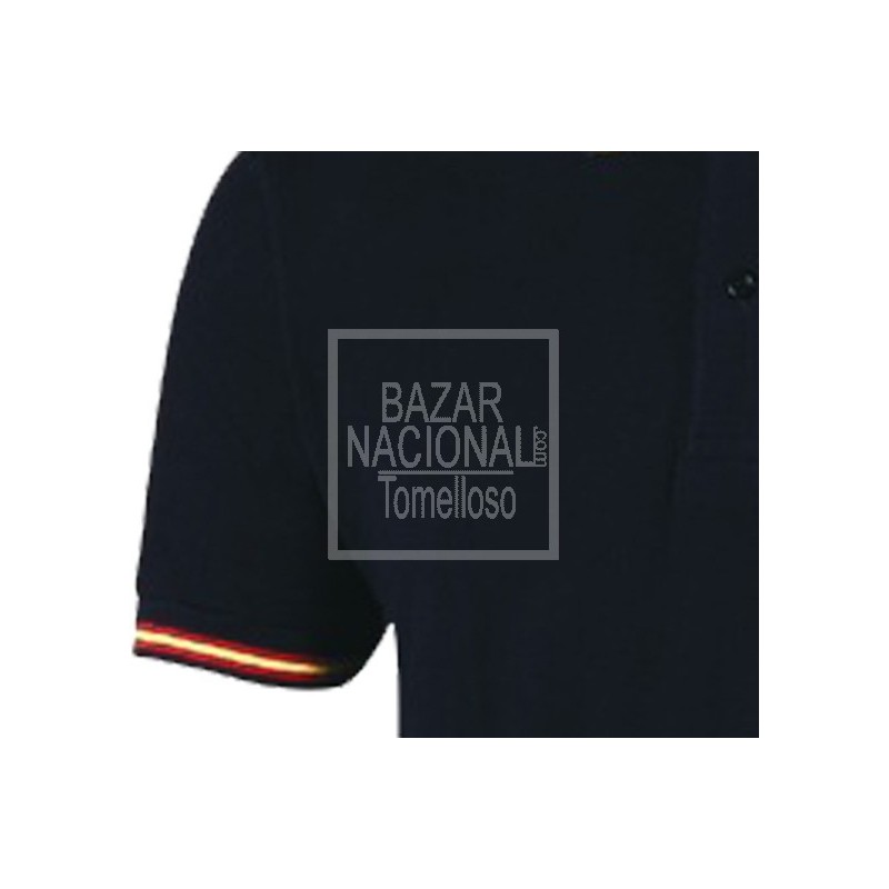 Camiseta Polo Azul Marino Bandera en Cuello y Mangas