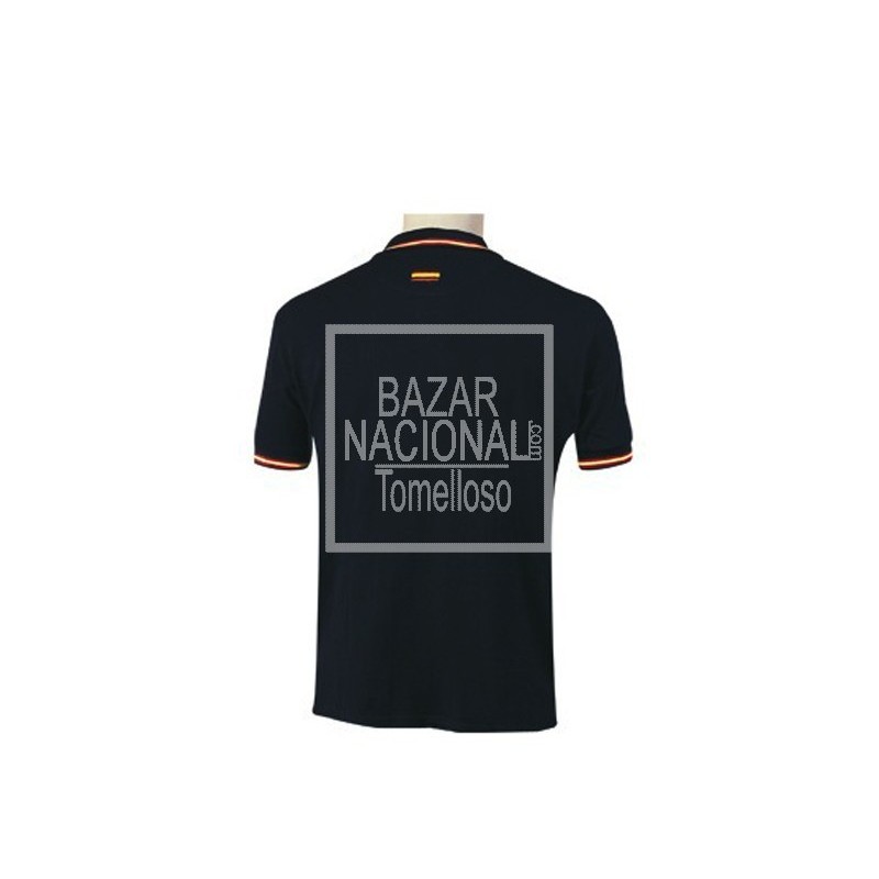 Camiseta Polo Azul Marino Bandera en Cuello y Mangas