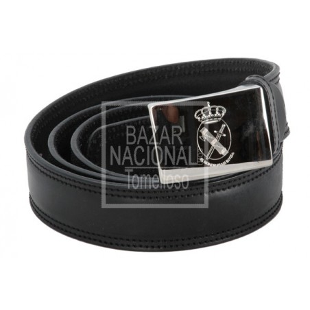 Cinturón Piel Negro Hebilla Grabada Guardia Civil