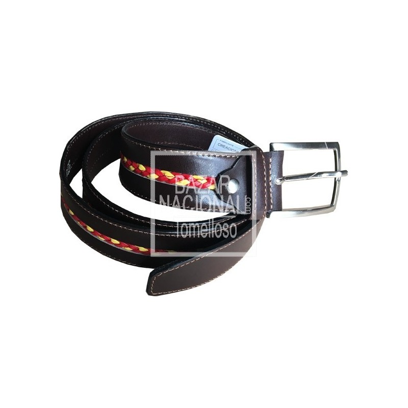 Cinturón Piel Marrón Trenzado Central Bandera España