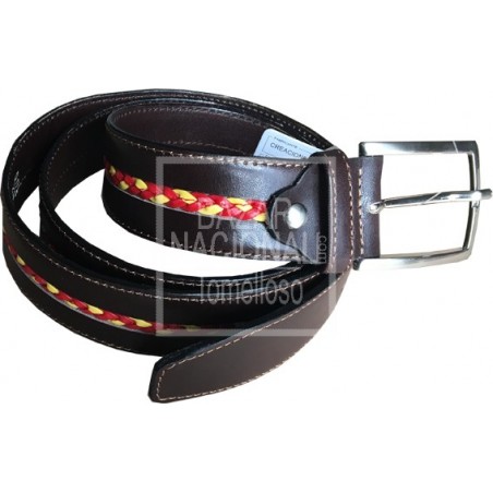 Cinturón Piel Marrón Trenzado Central Bandera España