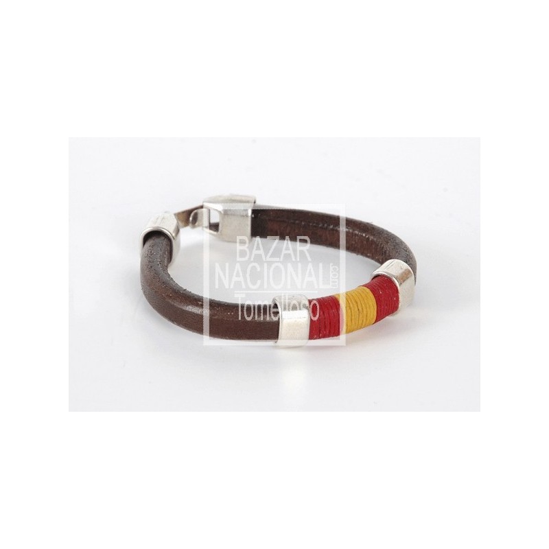 Pulsera Piel Marrón Bandera Central 