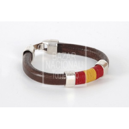 Pulsera Piel Marrón Bandera Central 